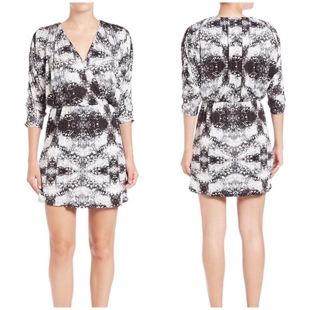 Parker Mirror Print Catalina Draped Mini Dress Black White Size Small